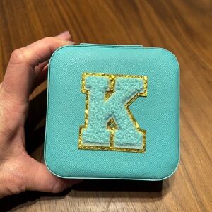 Teal Jewelry Box with Gold Glitter 'K'- NEW